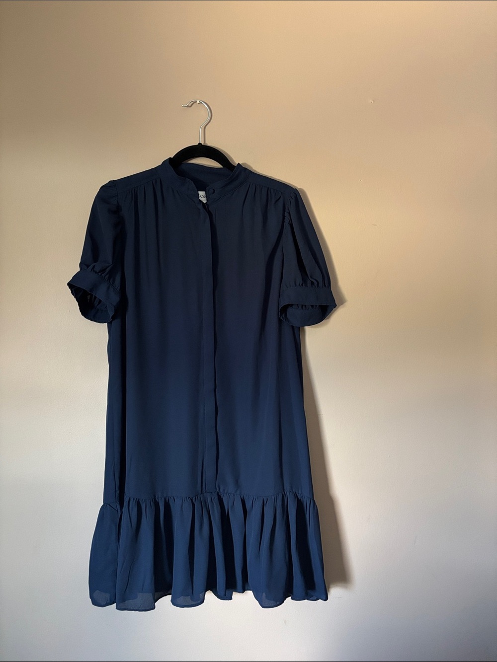 CeCe Navy Short Sleeve Ruffle-Hem Dress